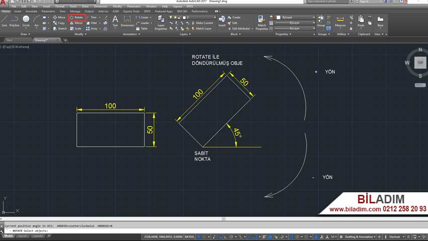 Autocad rotate açılı çevirme döndürme komutu kullanımı kısa yolu ...