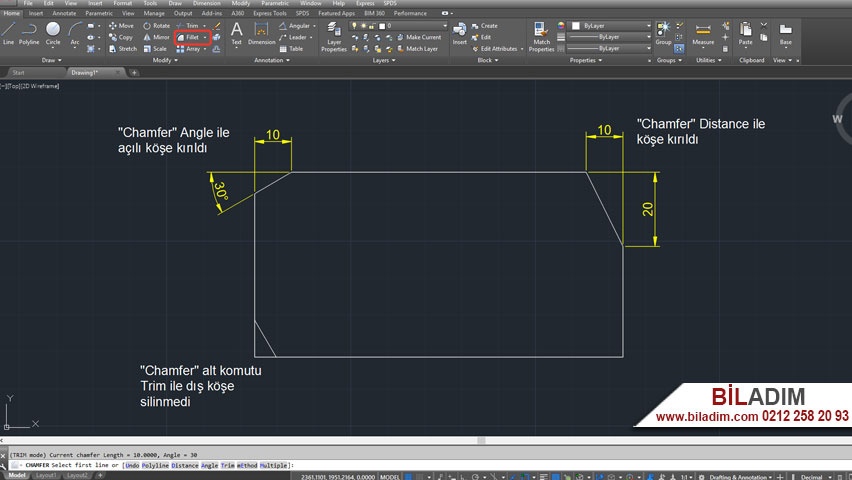 Autocad chamfer komutu nasıl kullanılır ve kısa yolu nedir.